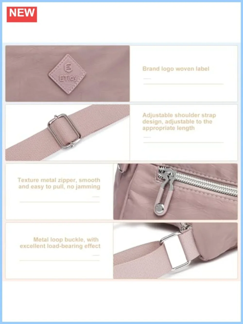 ETidy Large Casual Waterproof Lightweight Polyester Crossbody Bag with Zipper